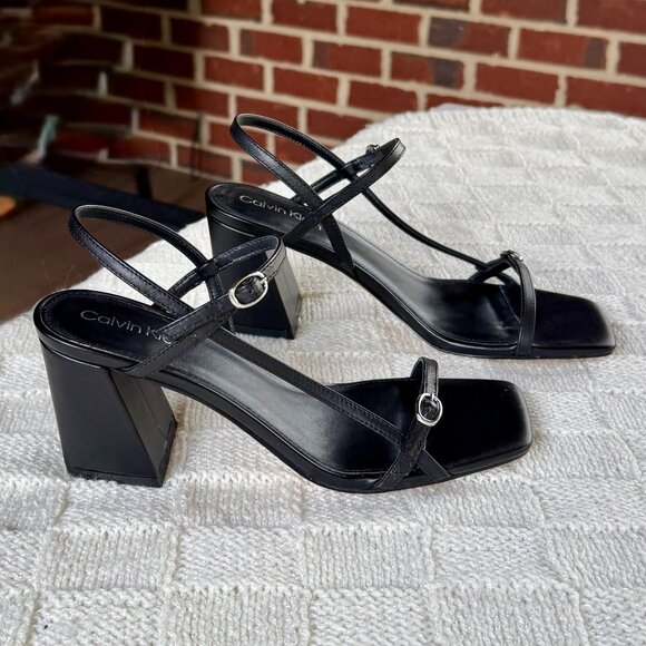 Calvin Klein Linella black chunky block heel sandal size 8 - Picture 1 of 5